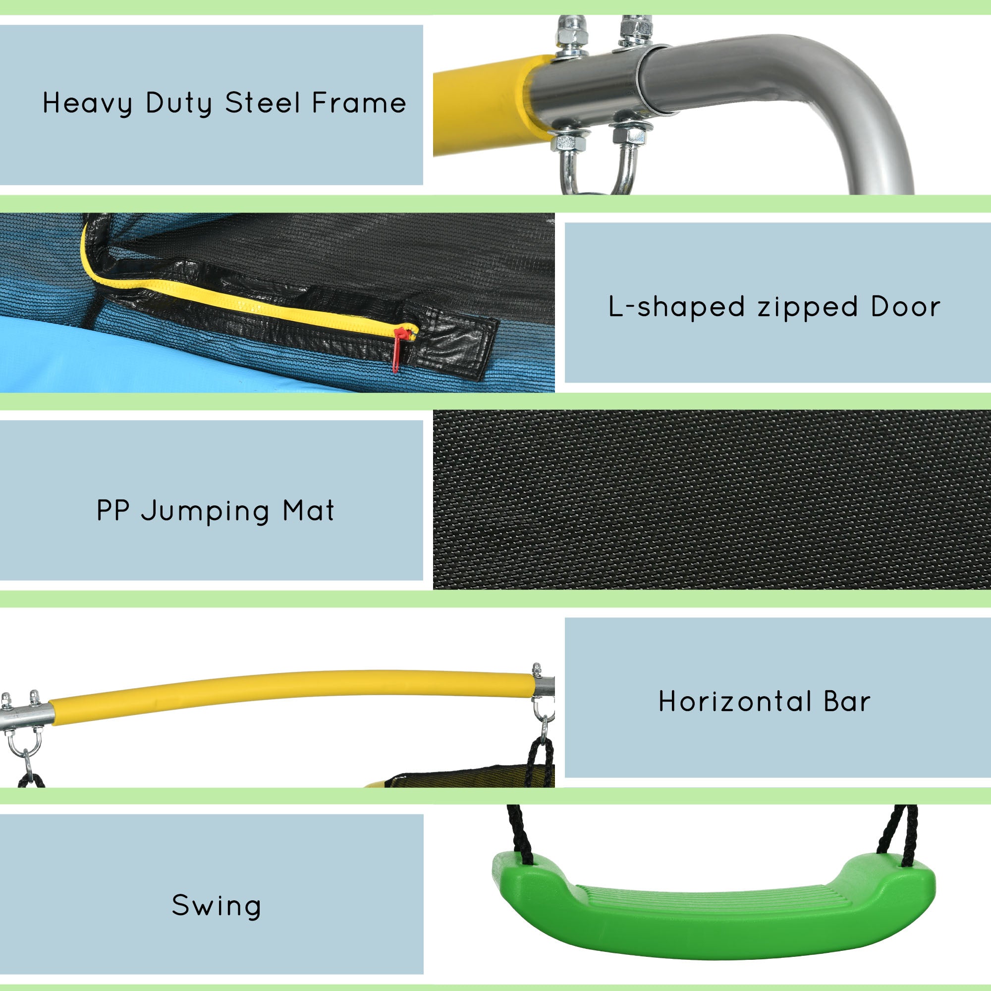 Qaba 6.9FT Kids Trampoline with Safety Net, Gymnastics Bar, Swing, Toddler Trampoline for 3+ Years Old Indoor/Outdoor