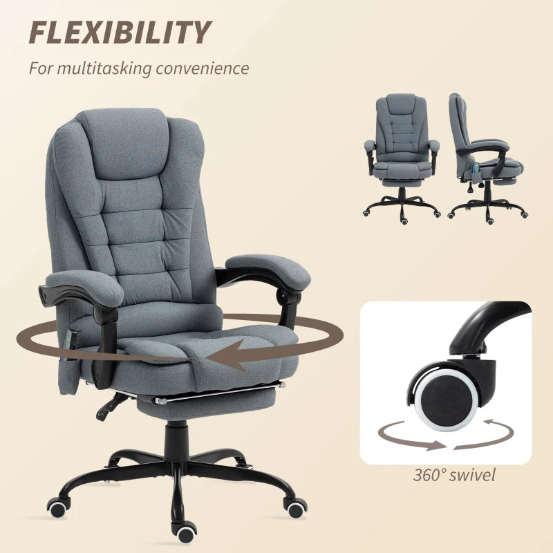 7-Point Vibrating Massage Chair, Reclining Office Chair with Footrest, Reclining Back, Adjustable Height, Grey