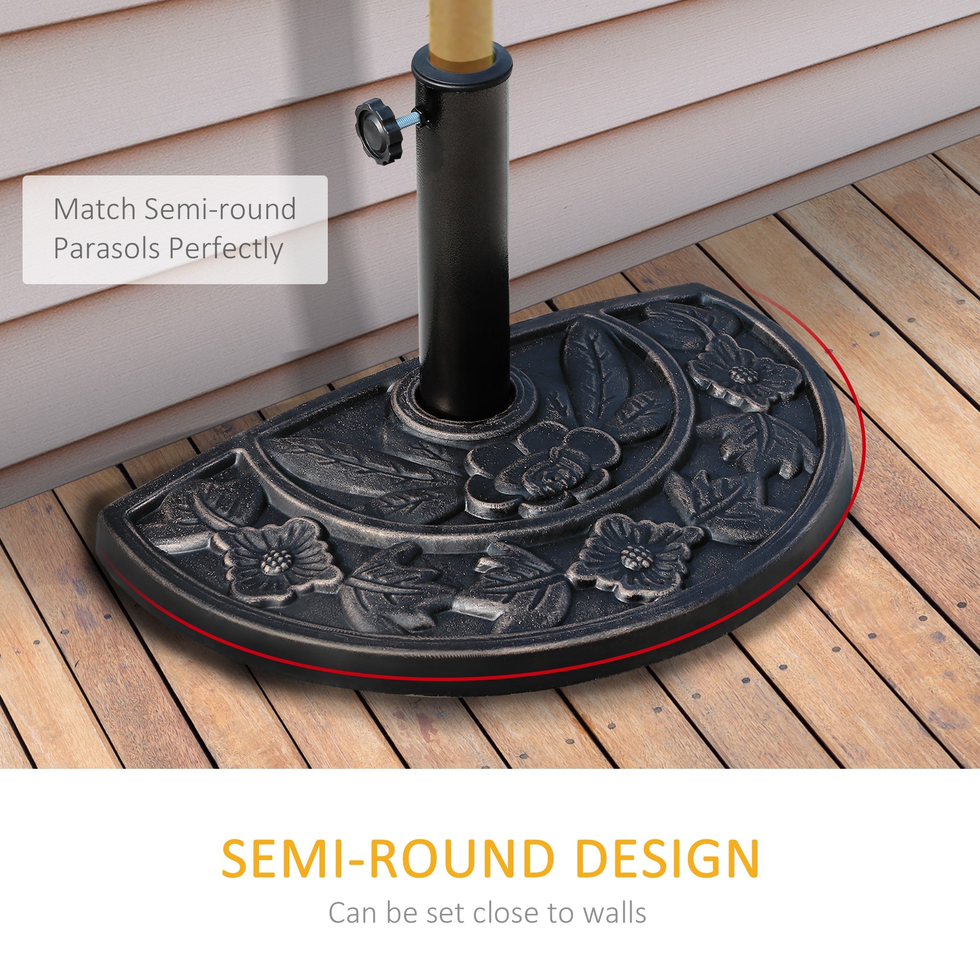 Outsunny Half Round Patio Umbrella Base: 20" Decorative Resin Outdoor Stand Holder, Bronze