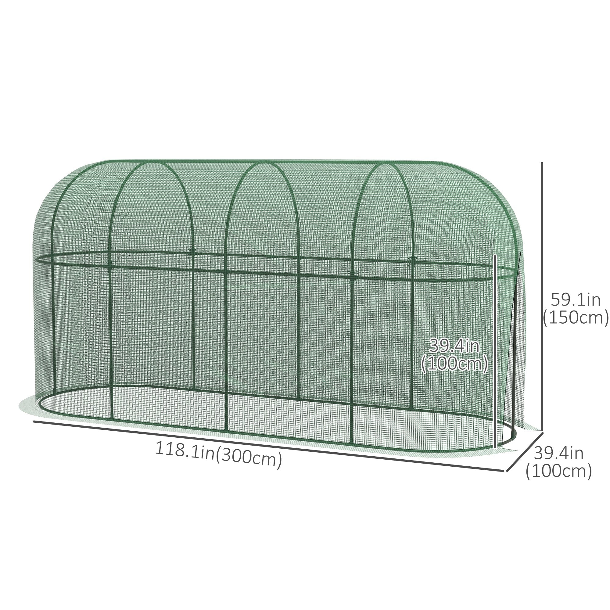 Outsunny Garden Plant Protector Tent 9.8' x 3.3' Crop Cage with Zipped Door Ground Stakes Yard Lawn