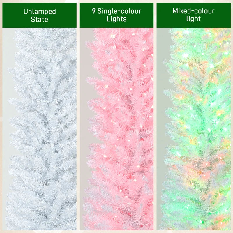 7.5ft Christmas Tree with Colourful DIY Synchronized LEDs, Hinged Pencil Xmas Tree with Remote, Daily Timer, White