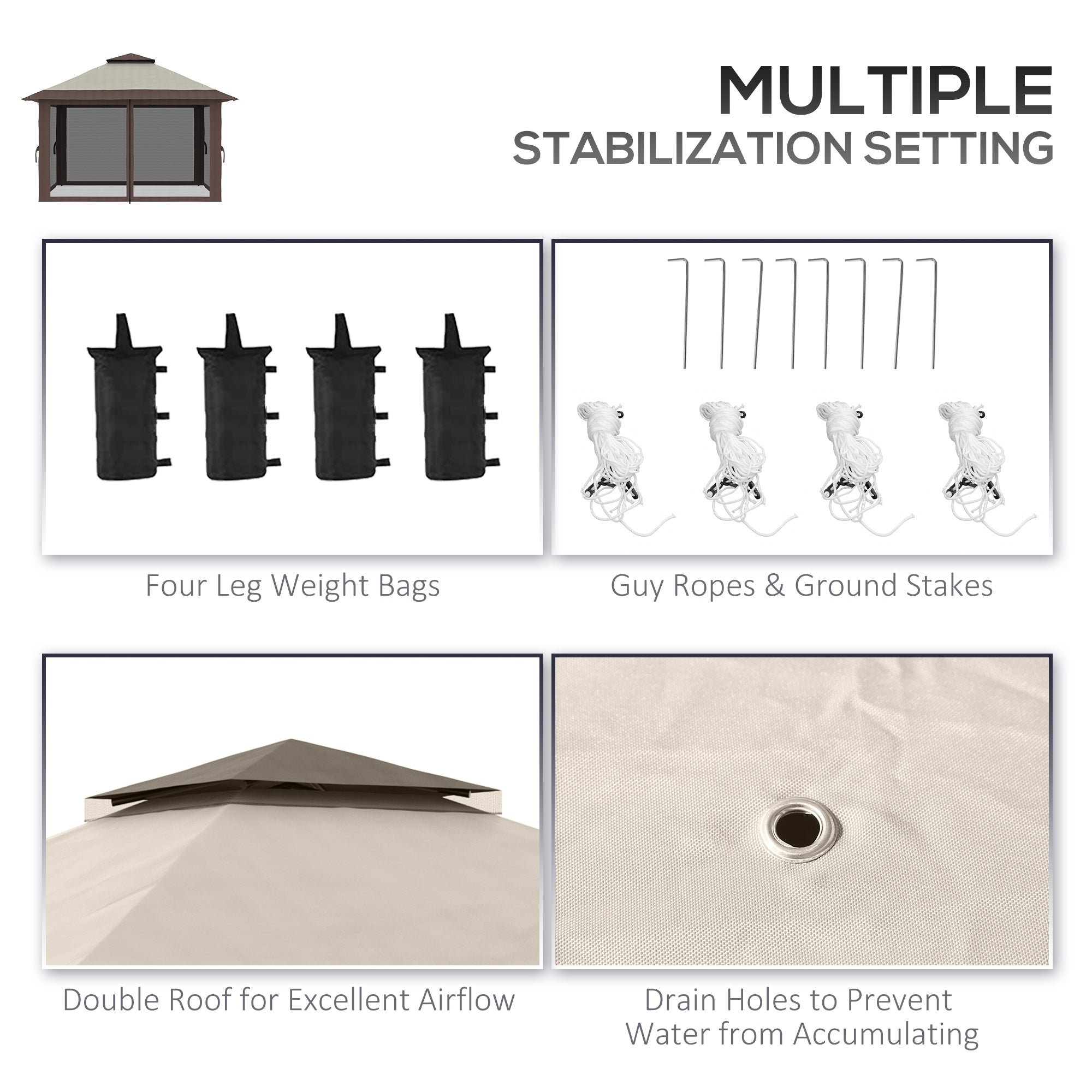 Outsunny 13' x 13' Pop Up Canopy, 2-Tier Roof Easy up Tent Shelter with Nettings Carry Bag Weight Bags for Garden, Patio, Beige