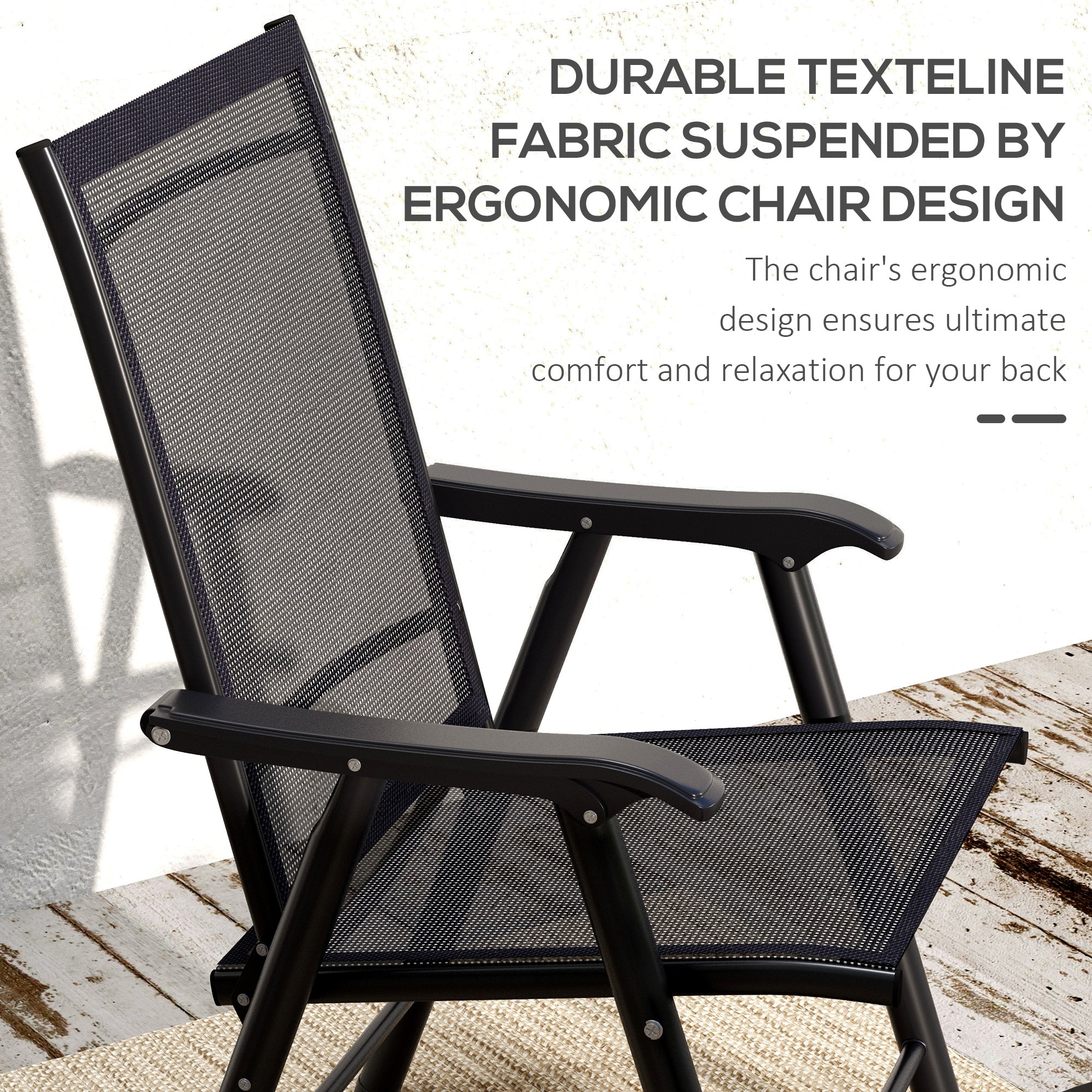 Outsunny 4-Piece Folding Chair Set for Relaxing on Patio Balcony Garden, Comfortable Outdoor Furniture with Armrests, Black