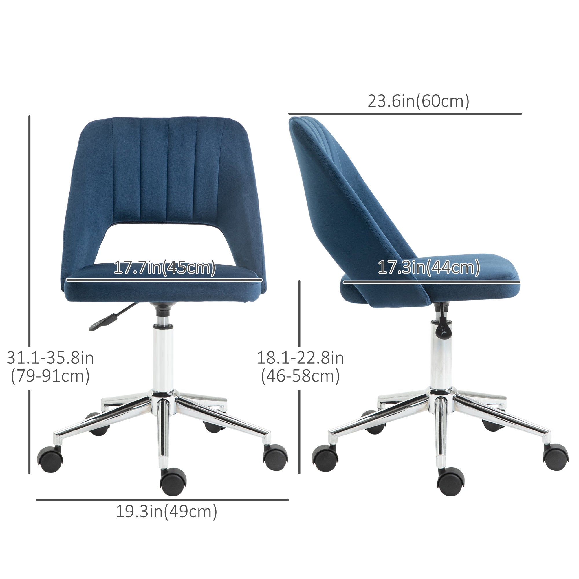 Vinsetto Ergonomic Swivel Chair: Plush Velvet Upholstery, Scalloped Backrest & 360° Mobility for Comfortable Computing, Blue