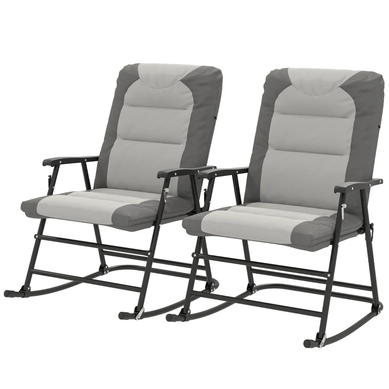 Folding Rocking Chair Set of 2 Padded Rockers with Armrest, Light Grey