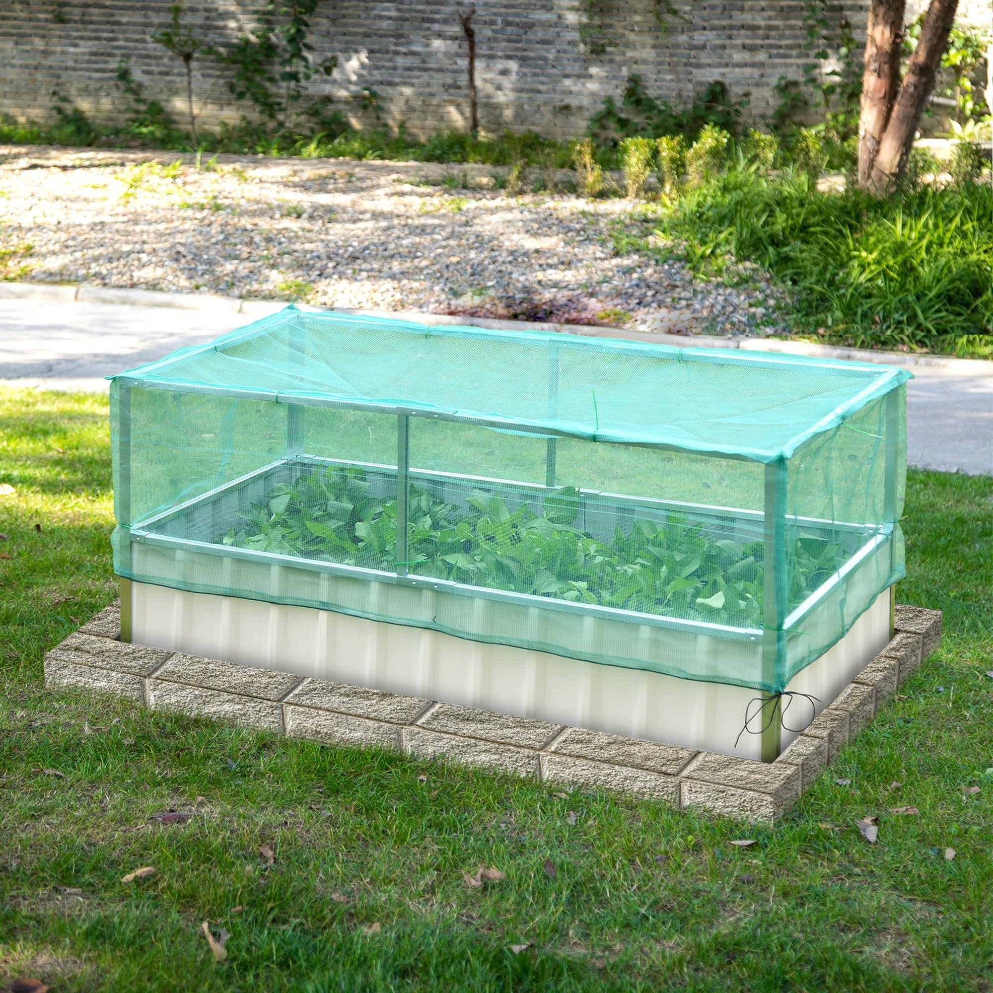 Outsunny Raised Garden Bed, Steel Planter Box Outdoor with Cover, Gloves for Growing Vegetables, Flowers, Herbs, Green