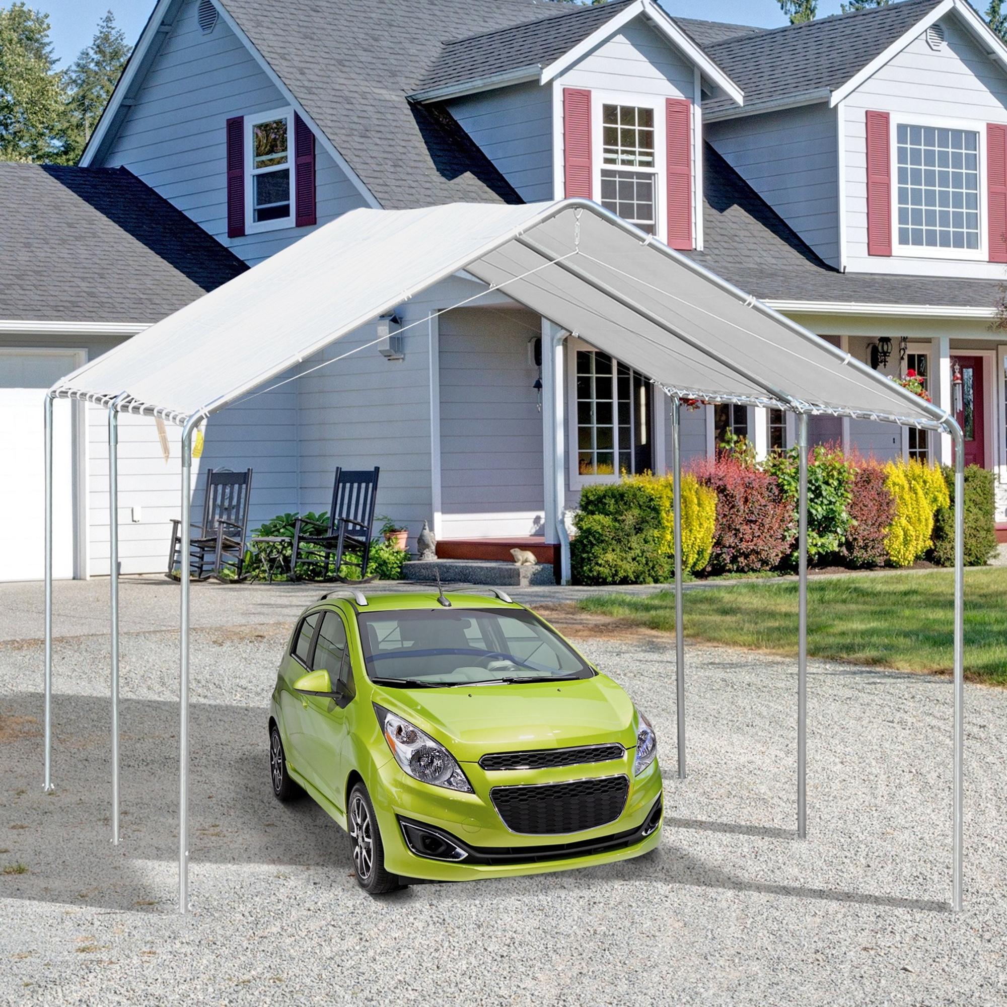 Outsunny Carport 10'x20' Heavy Duty Galvanized Steel Canopy Anchor Kit White
