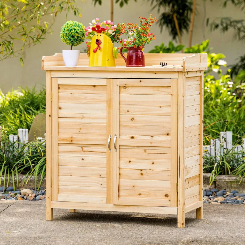 Wood Garden Shed, Compact Outdoor Storage Cabinet Potting Shed with Inner Shelf and Double Doors for Backyard, Natural