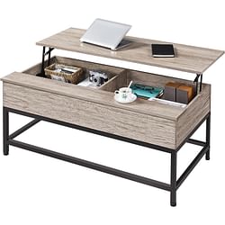 Modern Metal Wood Lift-Top Coffee Table Sofa Laptop Desk in Grey Wood Finish - Free Shipping