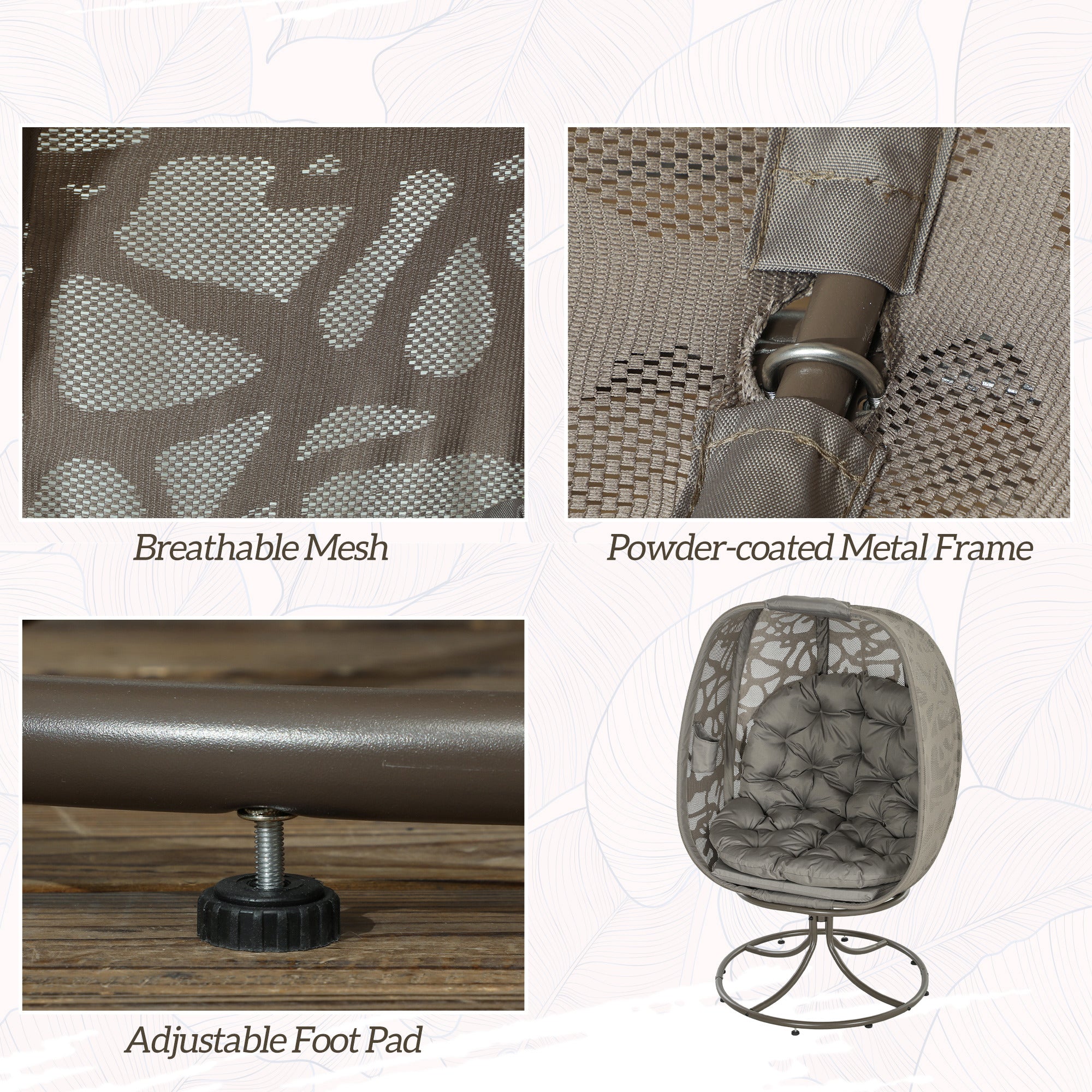 Outsunny Swivel Egg Chair Outdoor, Lounge Chair with Cushions and Foldable Basket Seat for Backyard, Garden and Living Room