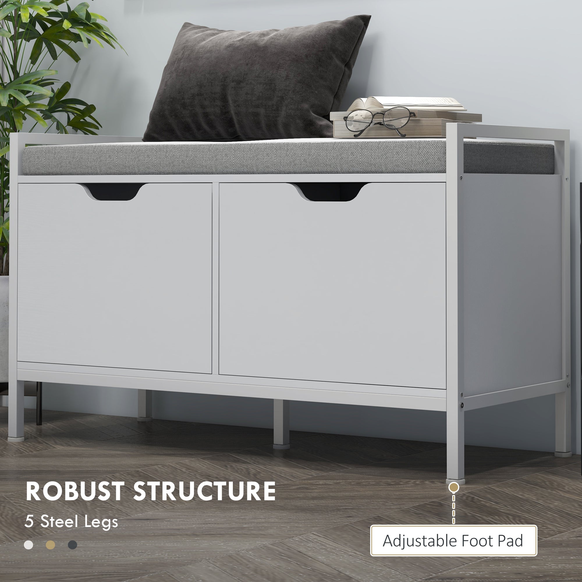 HOMCOM Shoe Storage Bench with Seat Cushion, Shoe Cabinet for Hallway, Entryway Bench, Supports 352lbs, White