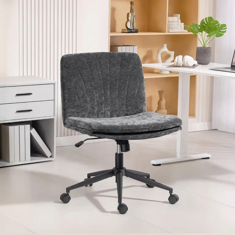 Criss Cross Chair with Wheels, Wide Office Chair with No Arms, Adjustable Height, Tilting, Grey
