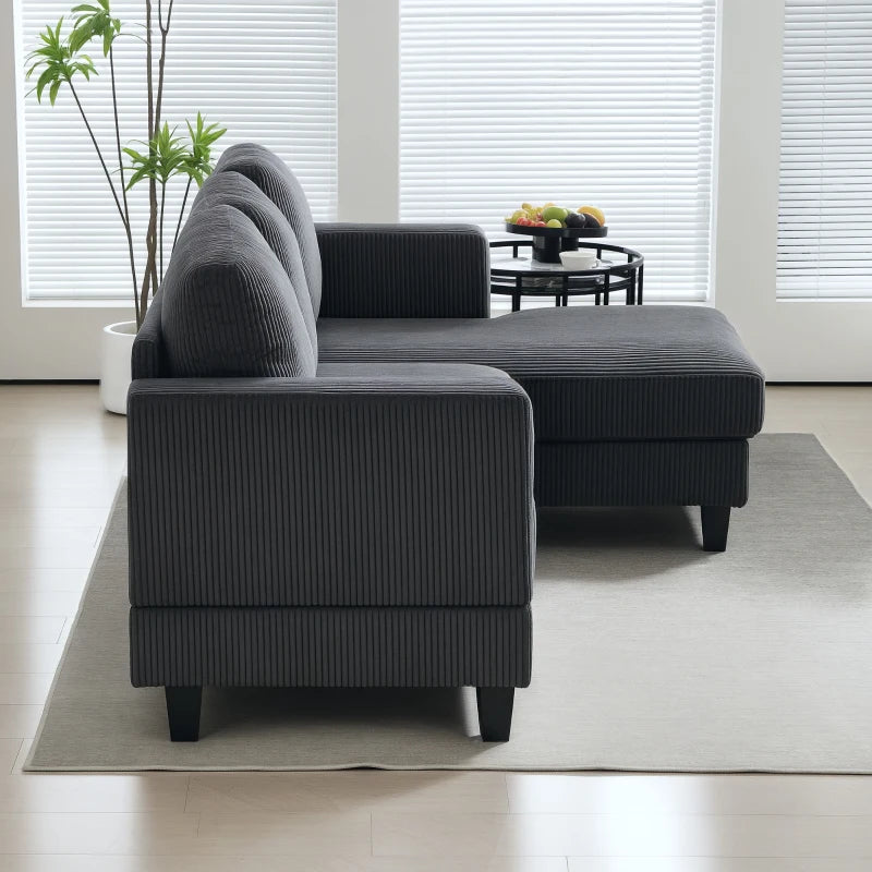 L Shaped Couch, L Shape Sofa with Chaise Lounge and Spring Cushion for Living Room, Bedroom, Grey