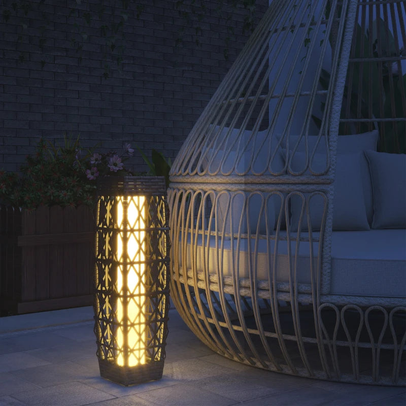 Wicker Outdoor Floor Lamp, Decorative Solar Lantern with Auto On/Off LED Lights, IP44 for Patio, Porch, Pathway, Grey