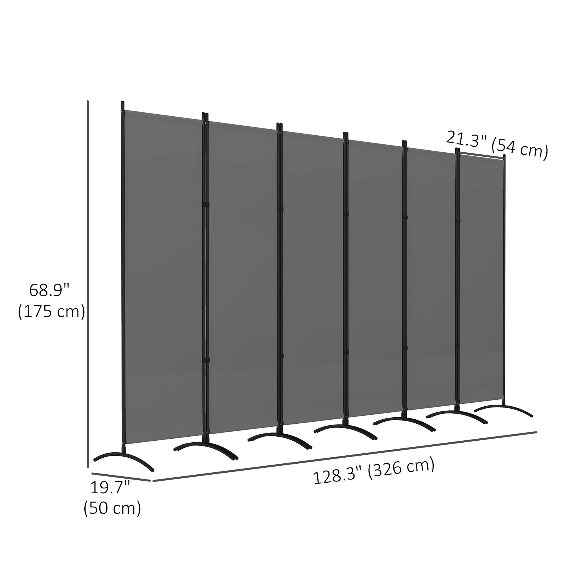 Outsunny 6 Panel Folding Room Divider, UV30+ Privacy Screen, Indoor Outdoor Privacy Panel with Stable Base, Dark Grey