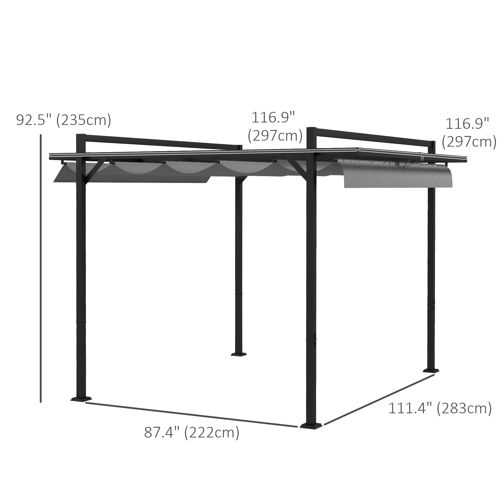 Outsunny Garden Gazebo 10'x10' Retractable Pergola Shade for Patio Deck Grill Dark Grey