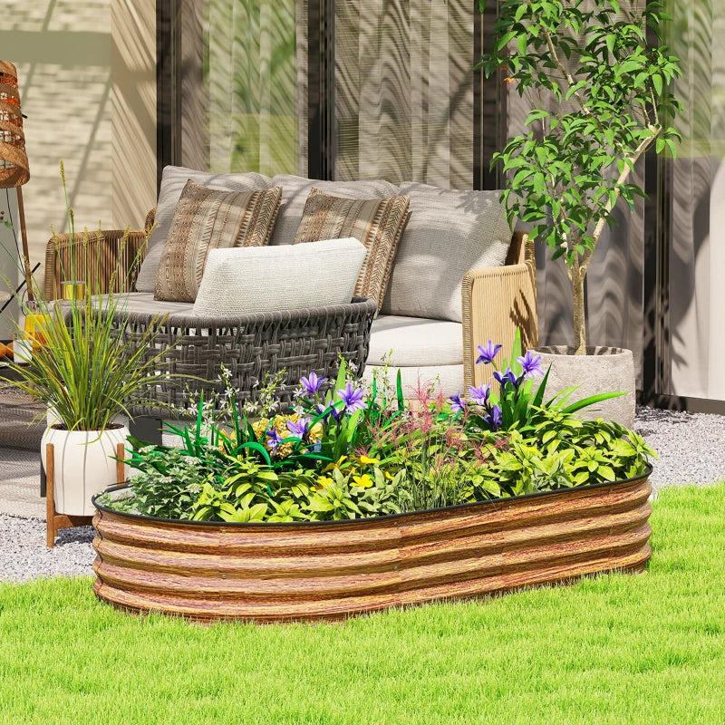 6' x 3' x 1' Large Outdoor Planter Box, Galvanized Raised Garden Bed with Metal Plant Stake, Brown