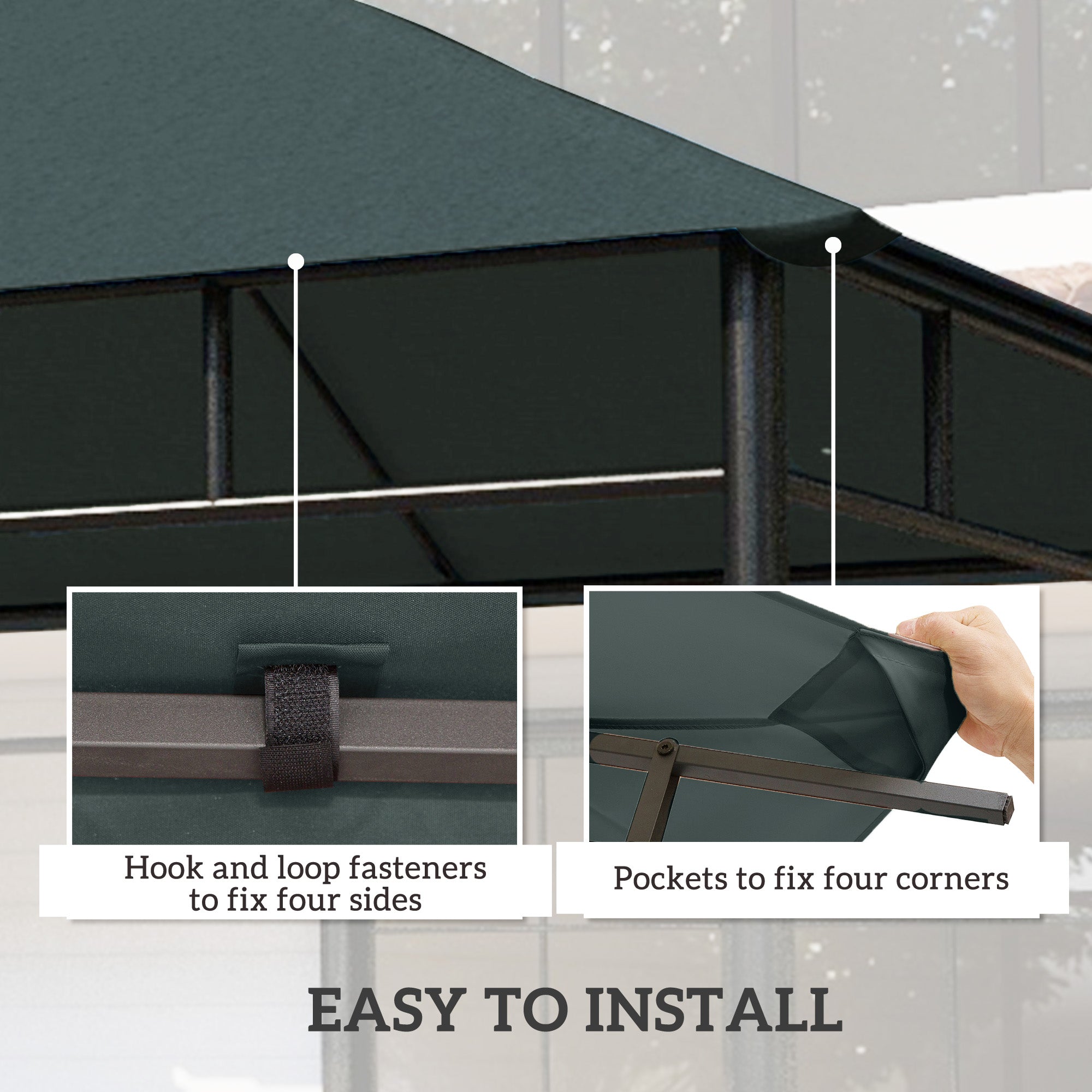 Outsunny 9.84x9.84' Square Gazebo Canopy Replacement, UV Protection Sun Shade Cover, Grey