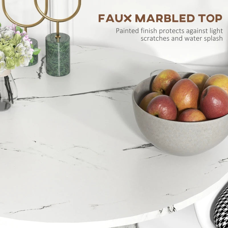 Round Dining Table, Modern Dining Room Table with Faux Marble Top, Steel Base, Space Saving Small Kitchen Table, White