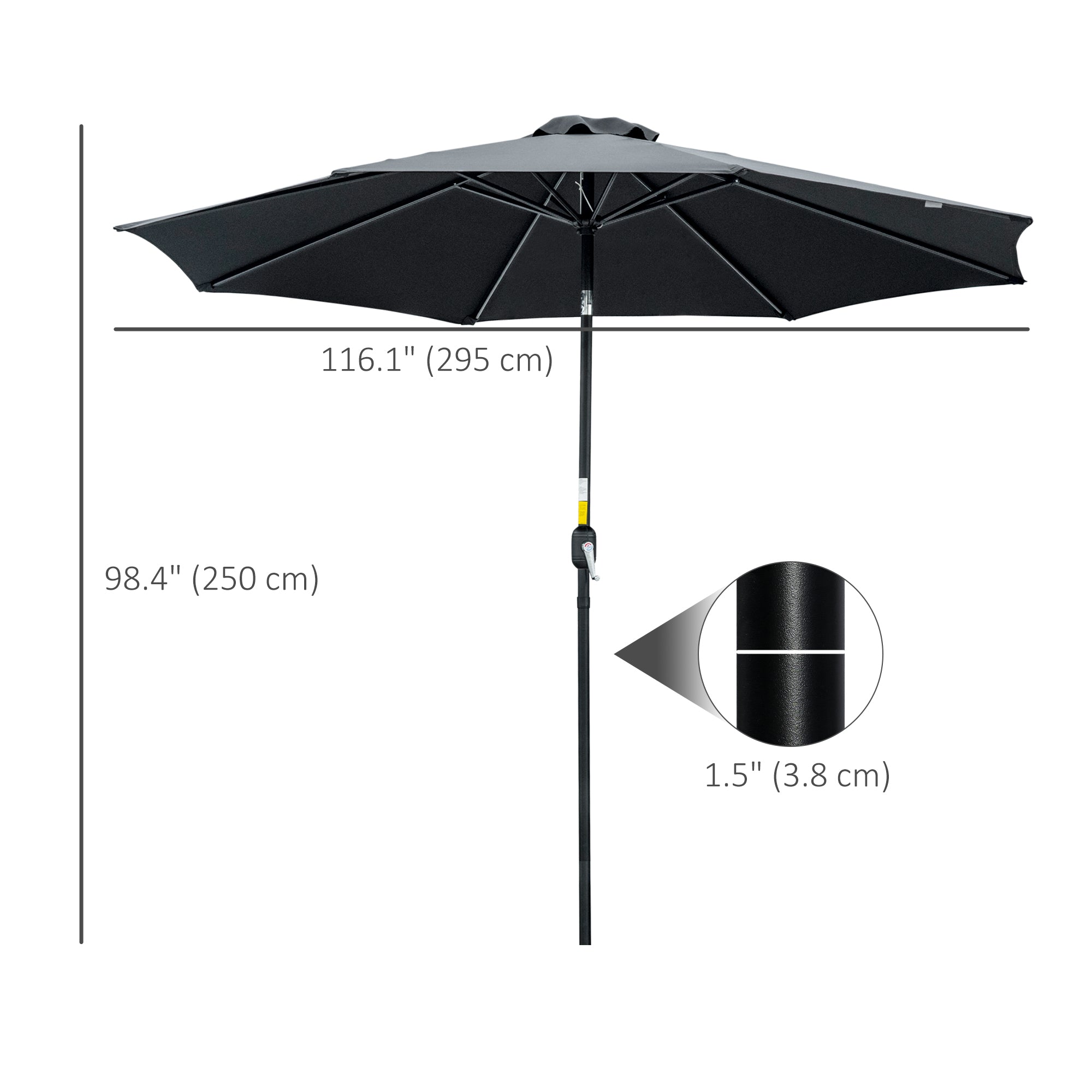 Outsunny Round Market Patio Sunshade: 10'x 8' with Crank Handle Tilt for Outdoor Garden Lawn, Black