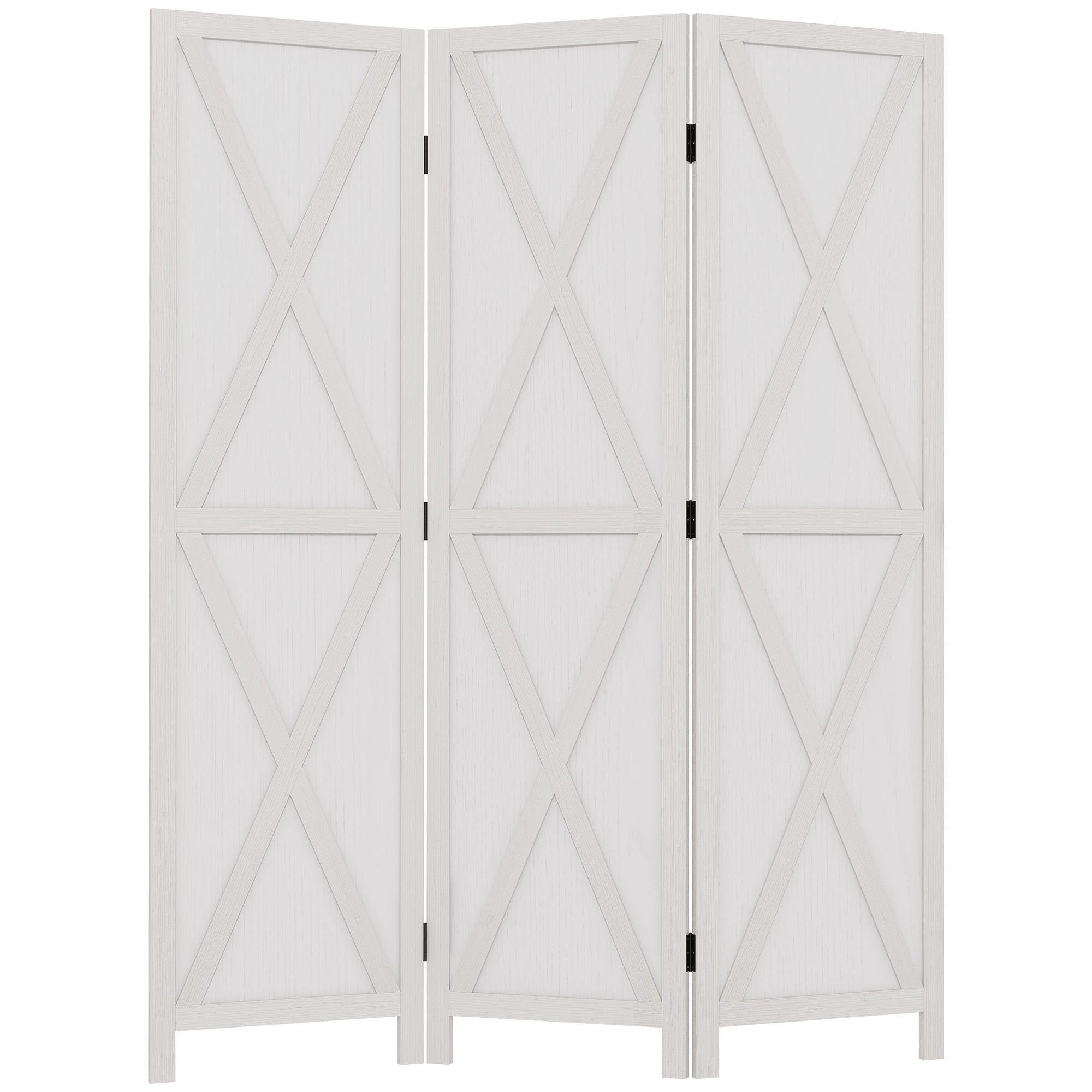 HOMCOM 3-panel Wall Partition Farmhouse Room Separator with Foldable Design Wooden Frame 5.6FT, White