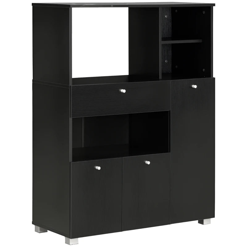 Compact Kitchen Pantry Buffet Server Hutch Storage Cabinet with Microwave Oven Stand Drawer and Shelves, Black