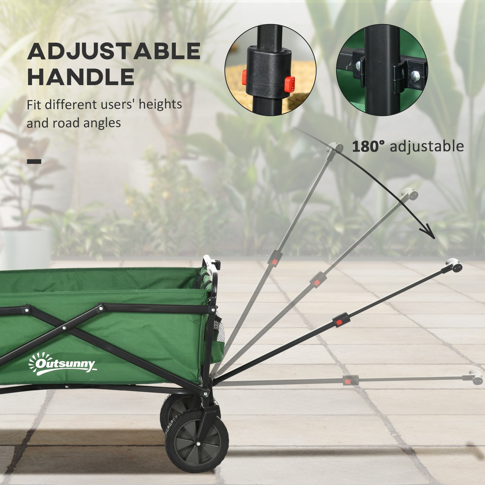 Outsunny Folding Wagon Garden Cart Collapsible Camping Trolley Steel Frame Oxford Fabric