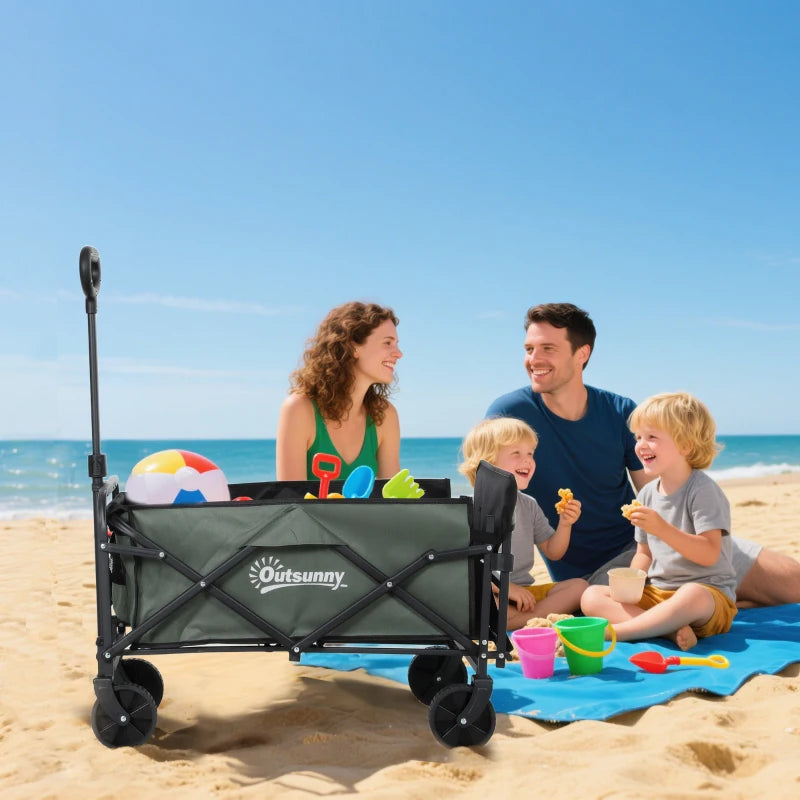Wagon Cart Foldable, Collapsible Wagon Cart with Removable Liner, Handle, Wheels, 72L & 198 LBS Capacity, Green