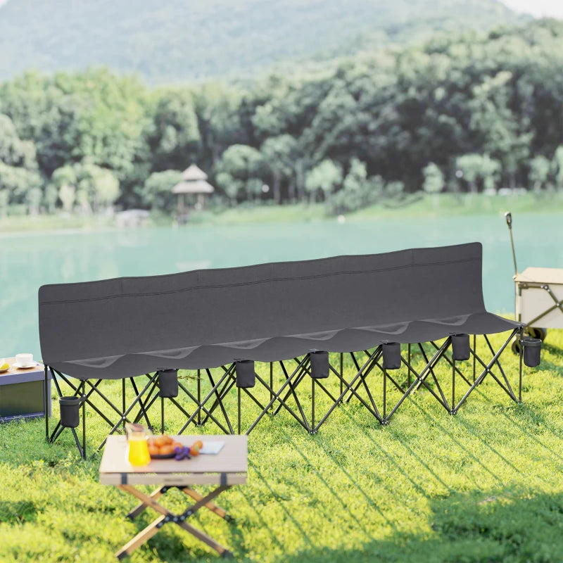 6 Seat Folding Camping Chair with Cup Holder and Carrying Case for Camping, Picnic, Sports Events, Dark Grey