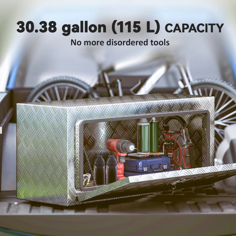 Heavy Duty Aluminum Truck Bed Tool Box, 36 Inch Wavy Plate Tool Box Chest, Waterproof Storage Toolbox Chest Organizer