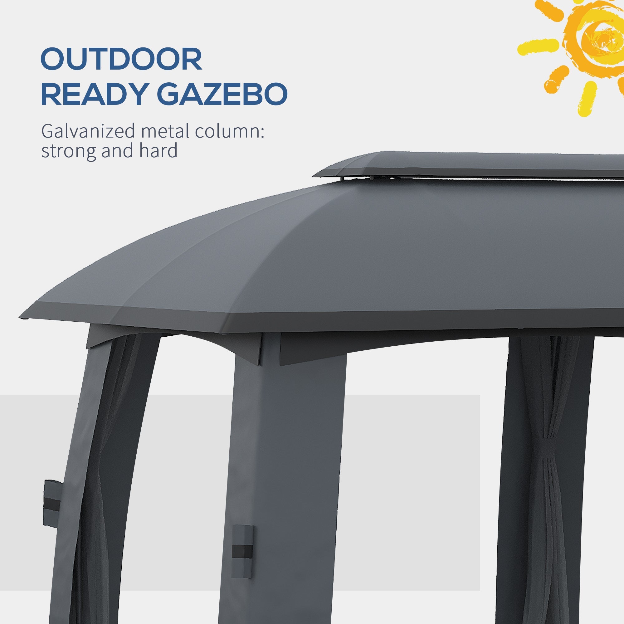 Outsunny Patio Gazebo 10'x20' Outdoor Canopy Shelter Netting Curtains Vented Roof Garden Dark Gray