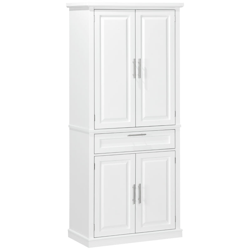 72" Kitchen Pantry Cabinet, Freestanding Storage Cabinet, 4-Door Cabinet with Drawer and Adjustable Shelves, White