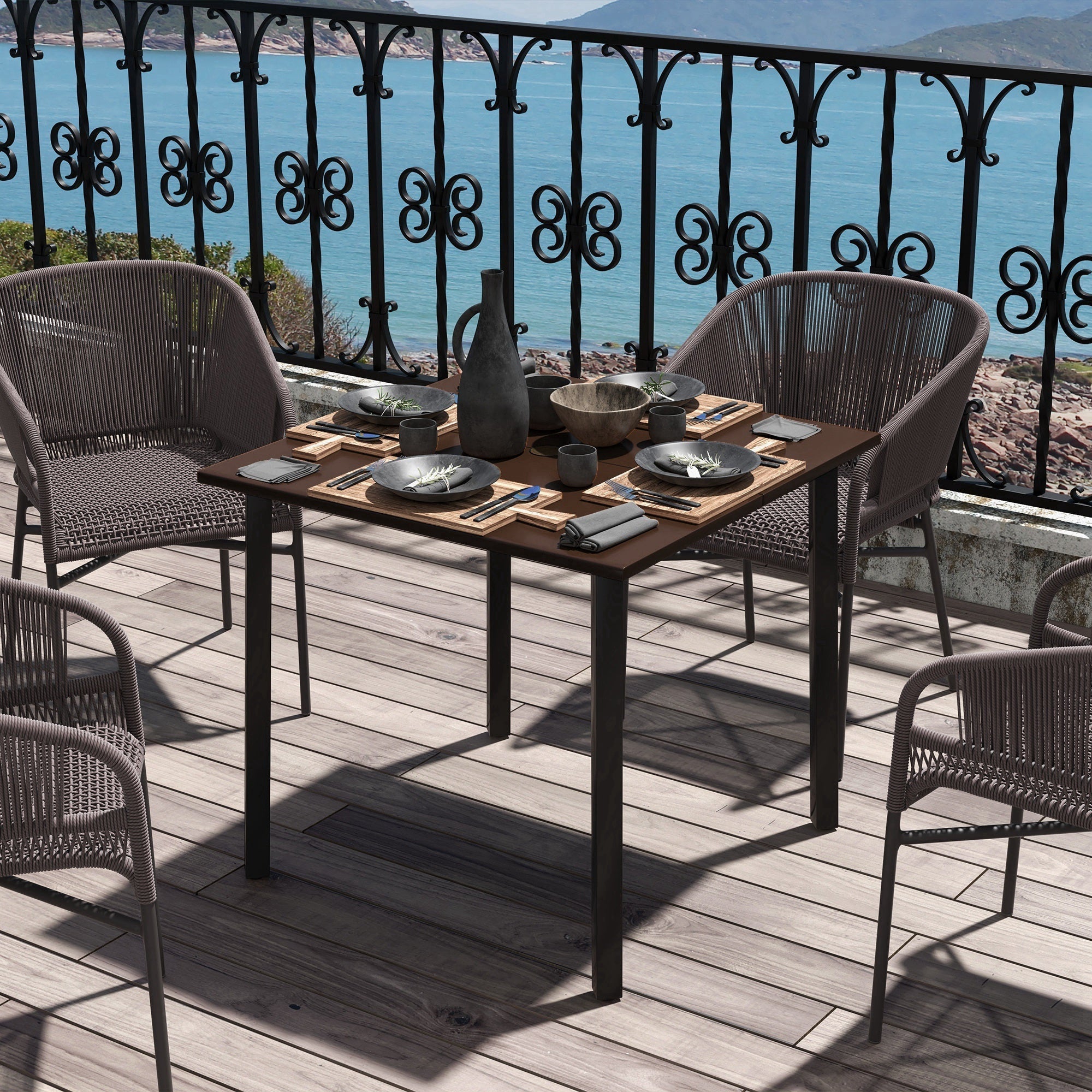 Outsunny Patio Dining Table for 4 Aluminium Legs with Umbrella Hole 31.5" x 31.5" Brown
