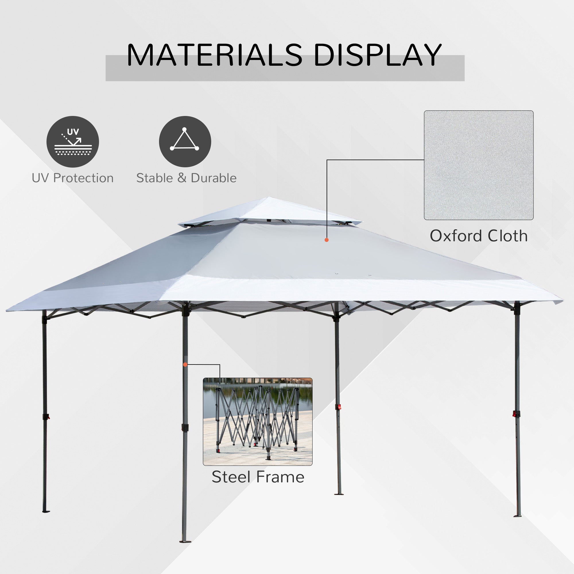Outsunny 12' x 12' Pop Up Canopy Tent, with Double Roof and Adjustable Height for Garden Backyard, Light Grey and White