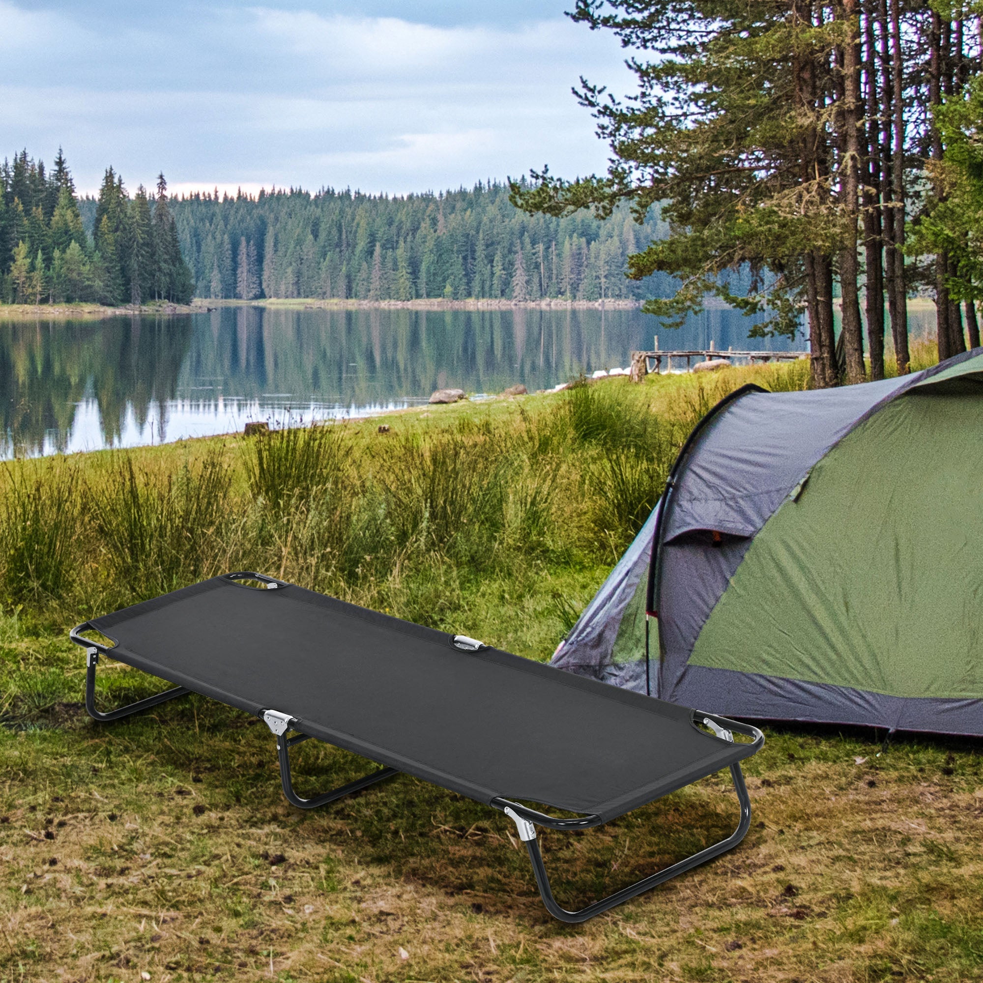 Outsunny Folding Camping Cot Adult Sleeping Bed for Office Home Use Portable Black
