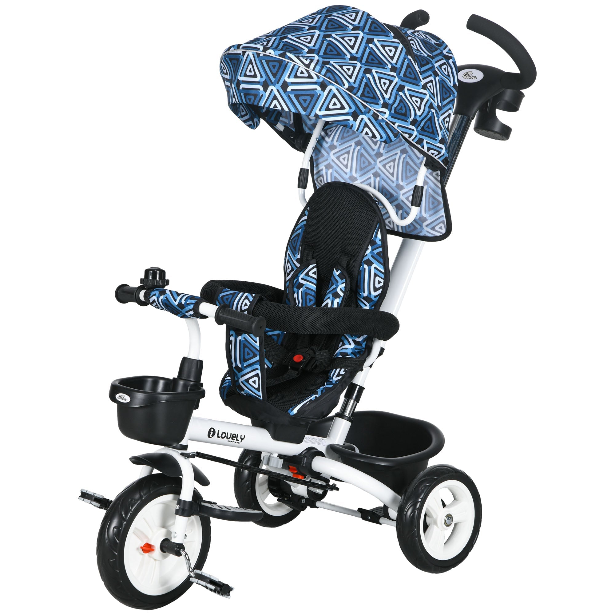 Qaba 6-in-1 Toddler Tricycle - Enhanced with Parent Handle, Canopy, Storage, Cupholder, Light Blue, for Ages 1-5