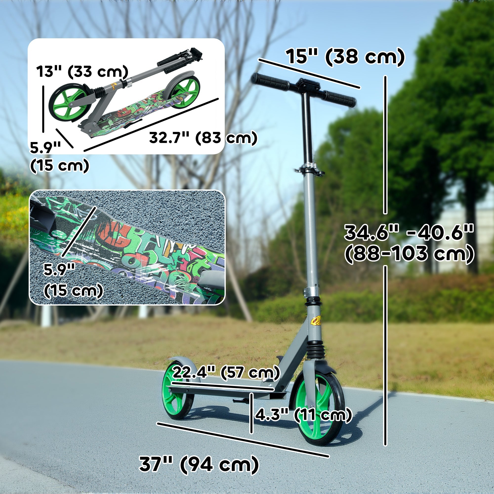 Qaba Kick Scooter for Kids Ages 6-12 with Adjustable Height, Rear-Fender Brake, 200mm Big Wheel, Foldable Design, Green