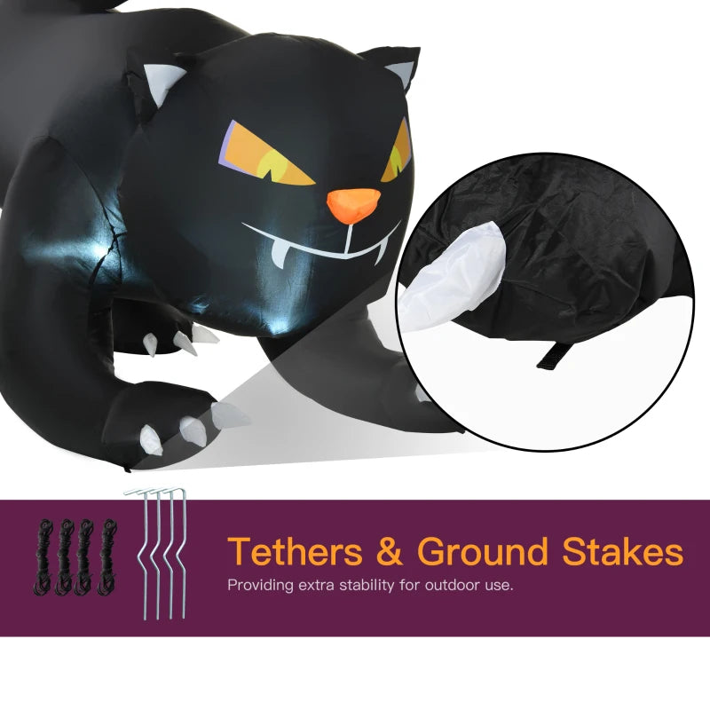 HOMCOM 4ft Tall Inflatable Black Cat – Halloween Airblown Yard Decoration