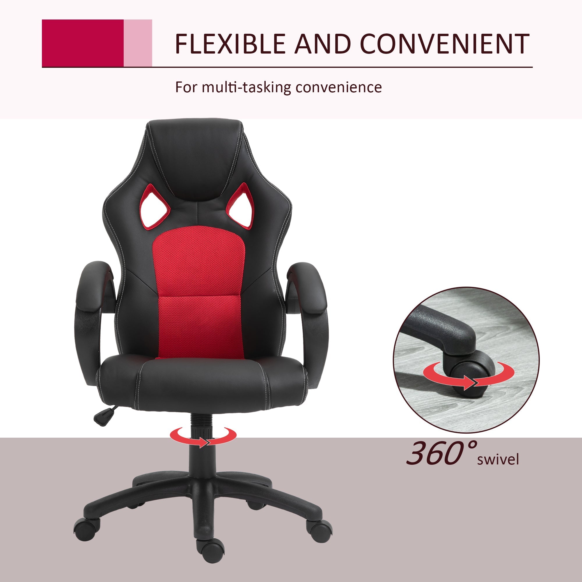 HOMCOM Ergonomic Gaming Chair, High Back, Swivel Office Chair with Wheels, Headrest, Tilt, Red