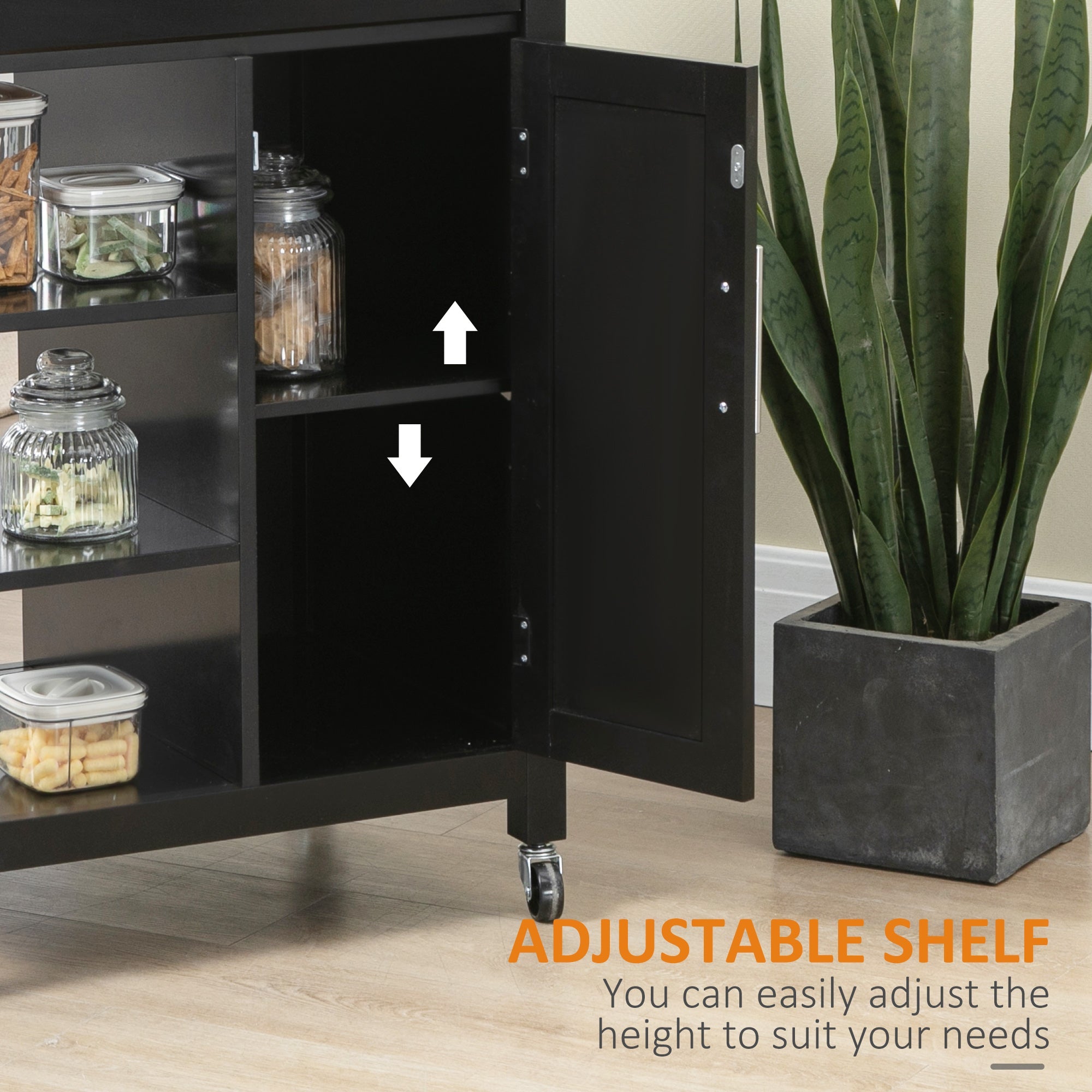 HOMCOM Black Rolling Kitchen Cart: Mobile Island with Storage Drawer & Open Shelf for Dining Room Versatility