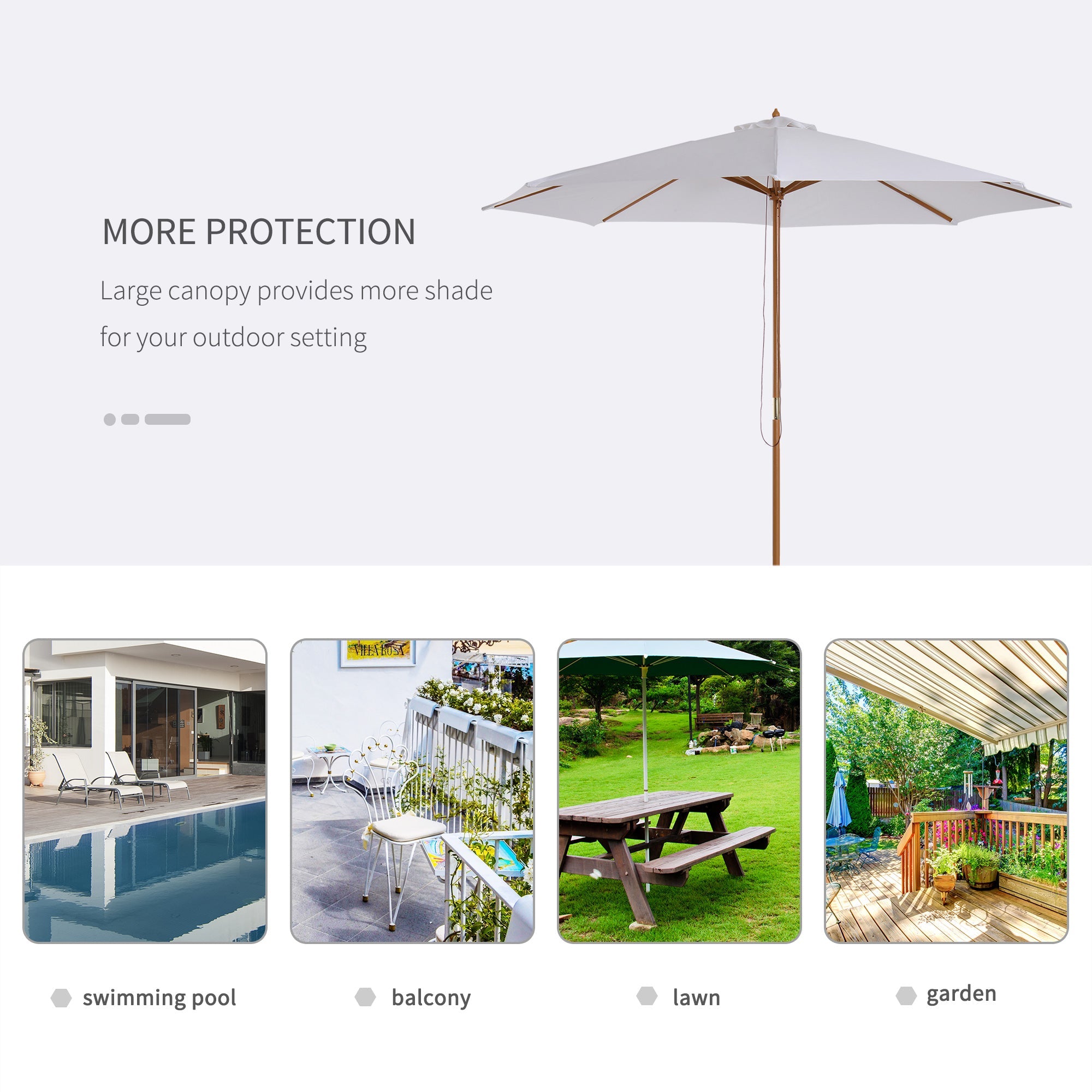 Outsunny 10' x 8.2'H Bamboo Wooden Round Market Patio Sun Umbrella Garden Parasol Outdoor Sunshade Canopy (Cream White)