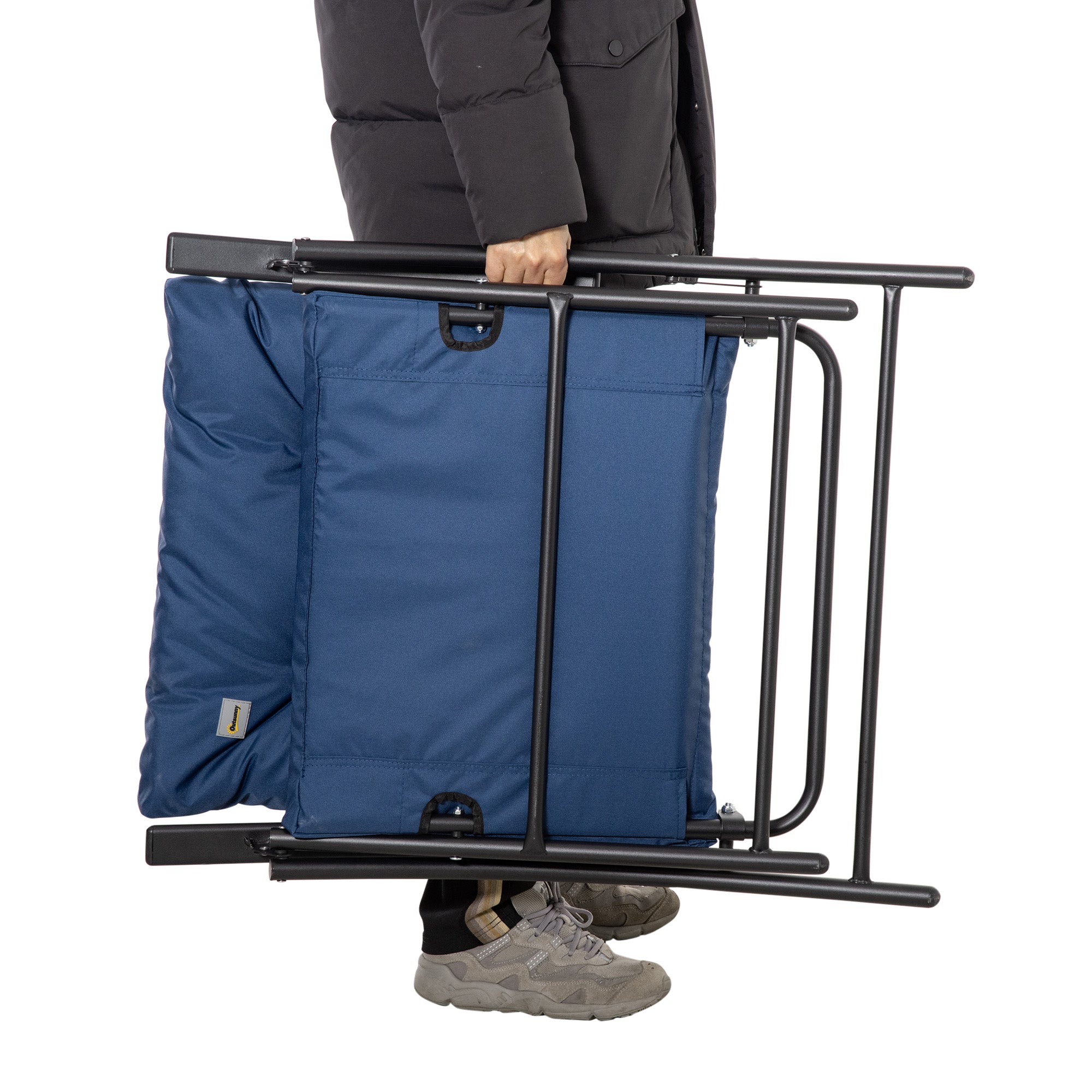 Outsunny Foldable Lounge Chair Fabric Upholstered Recliner Blue Outdoor Lounger with Armrest Metal Frame Camping Beach Chair