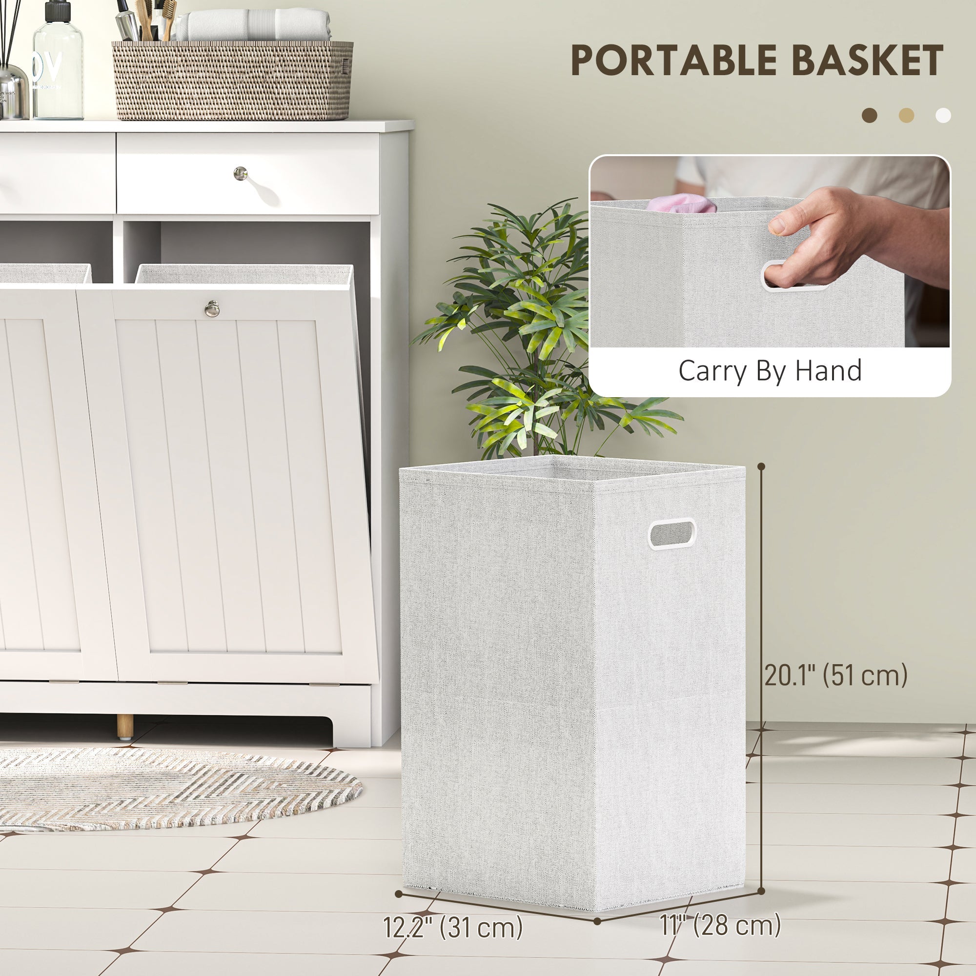 HOMCOM Laundry Cabinet, Tilt Out Laundry Hamper Cabinet with 2 Baskets, Bathroom Hamper Cabinet with 2 Drawers, White