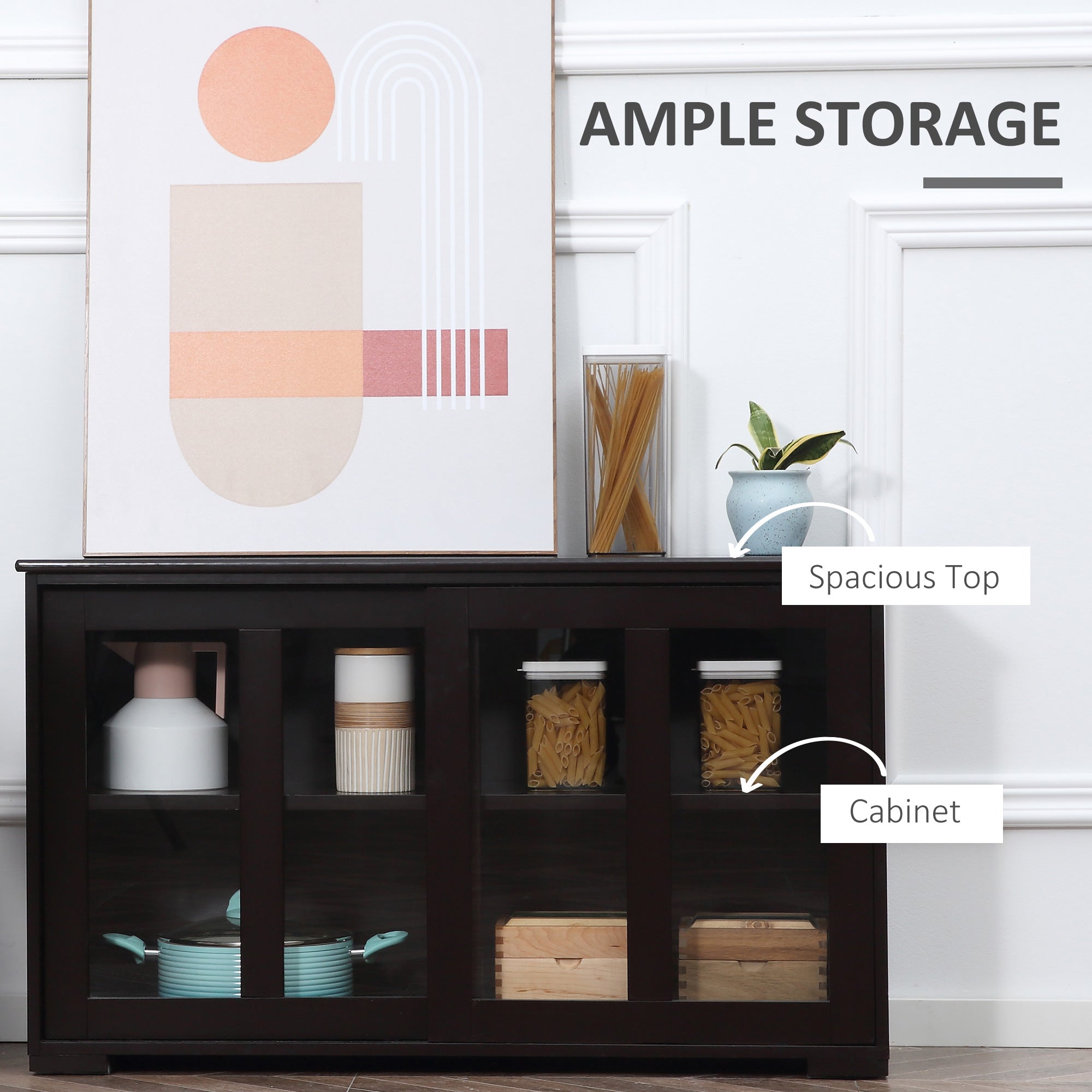 HOMCOM Modern Kitchen Sideboard Stackable Storage Cabinet Sliding Glass Door Console Cupboard Serving Buffet Coffee Furniture