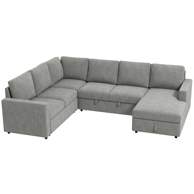Pull Out Sofa Bed, Sleeper Sofa Couch with Hidden Storage, Chaise Lounge, Velvet Upholstery, U-Shaped Futon Couch