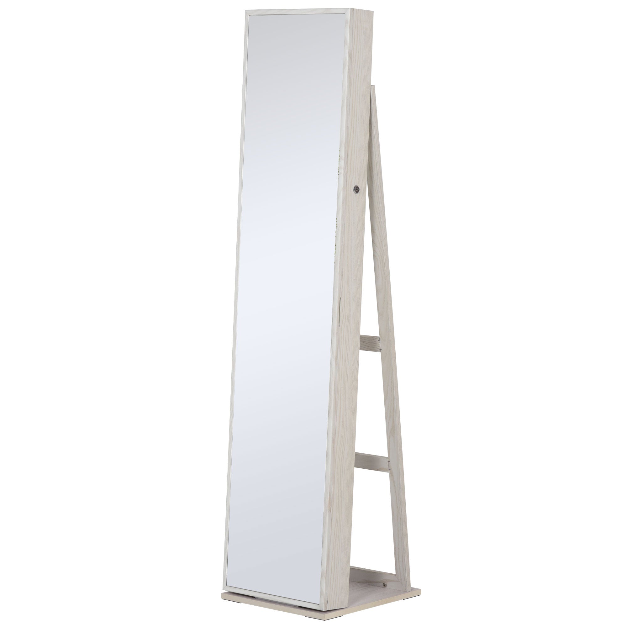 HOMCOM Lockable Jewelry Cabinet Standing Armoire Full Length Mirror LED Lights White Jewelry Organizer