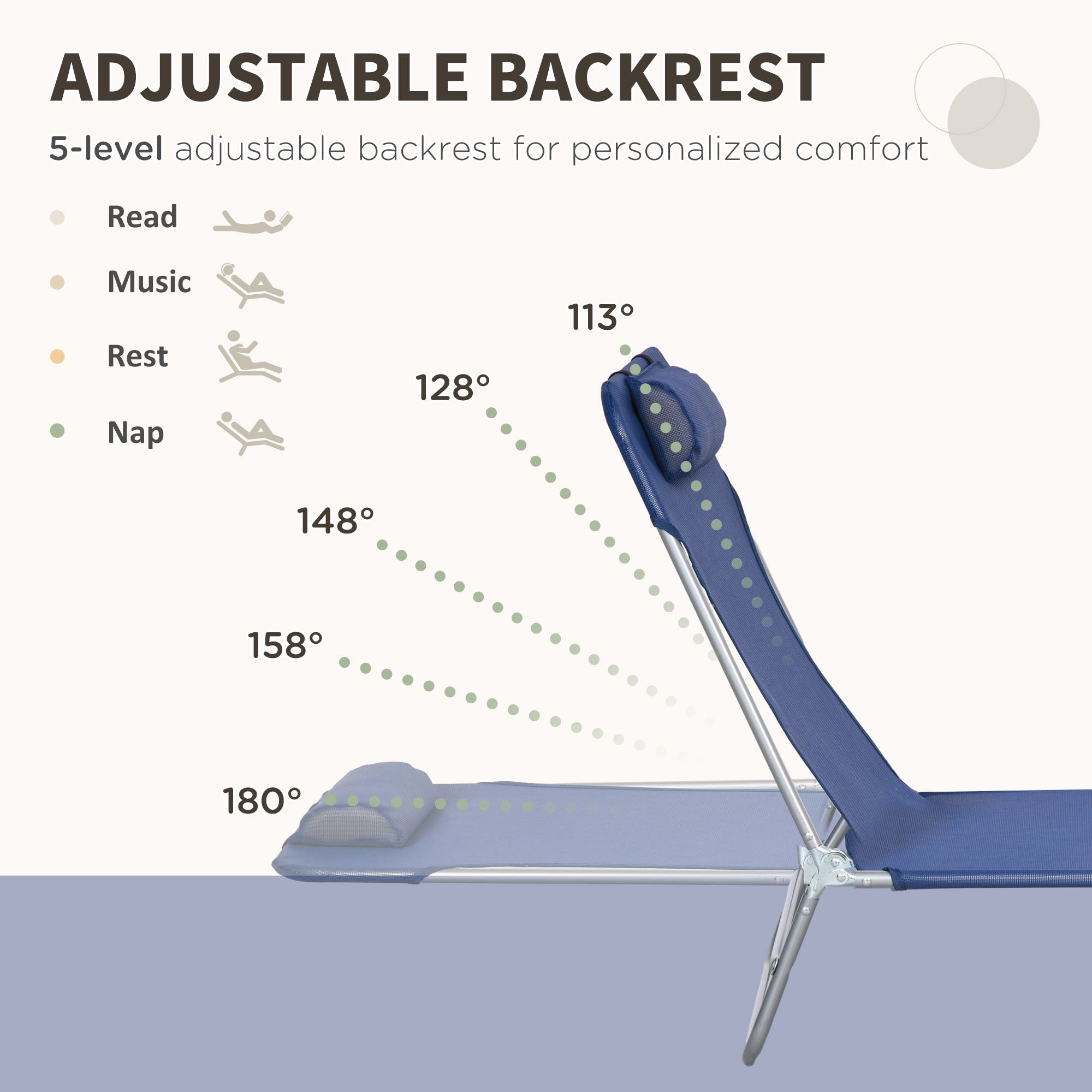 Outsunny Set of 2 Folding Chaise Lounge Chairs, Outdoor Poolside Sun Tanning Chairs w/ Pillow, Reclining Backrest, Dark Blue