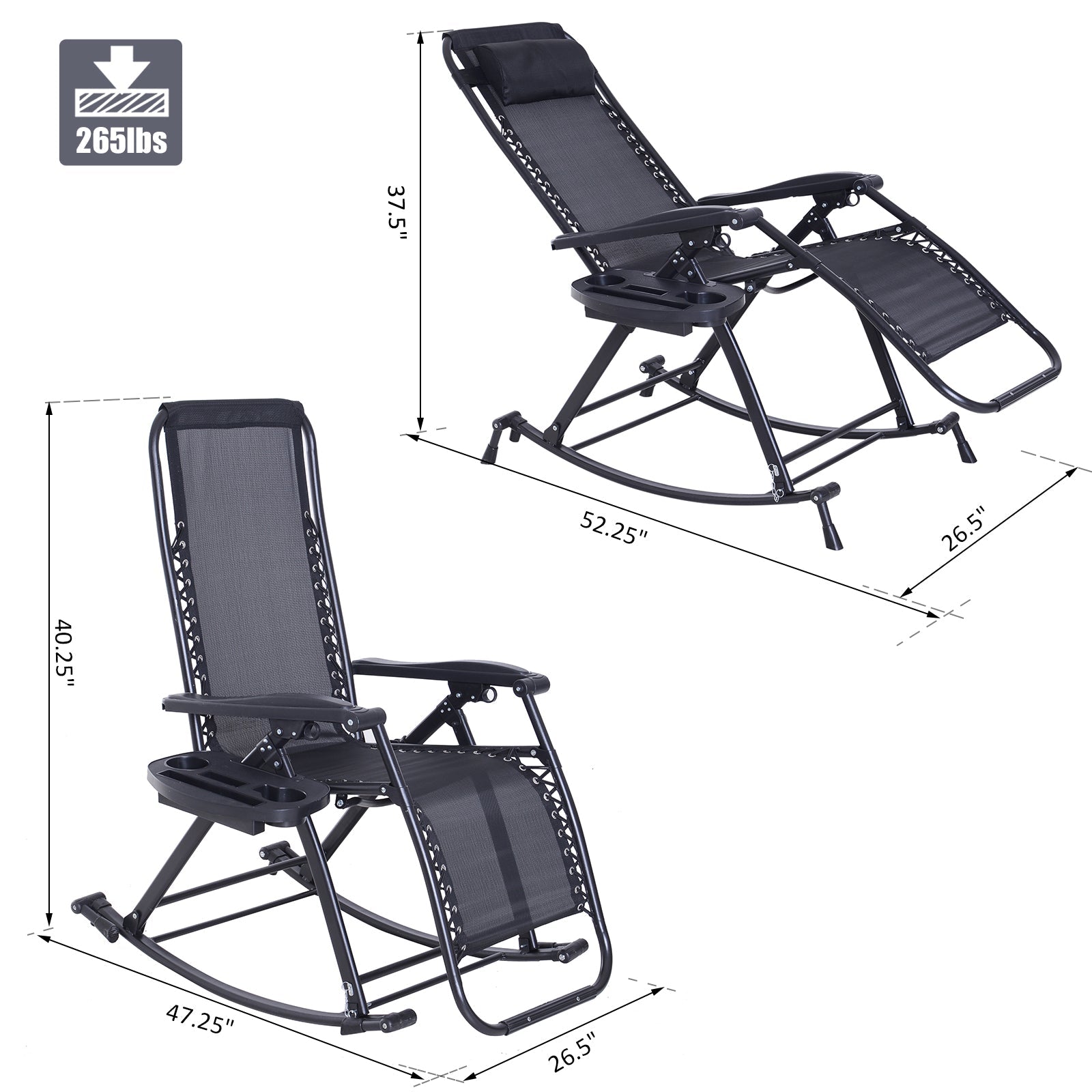Outsunny Adjustable Zero Gravity Lounge Chair Recliner and Rocker Garden Sun Lounger Foldable Napping Seat