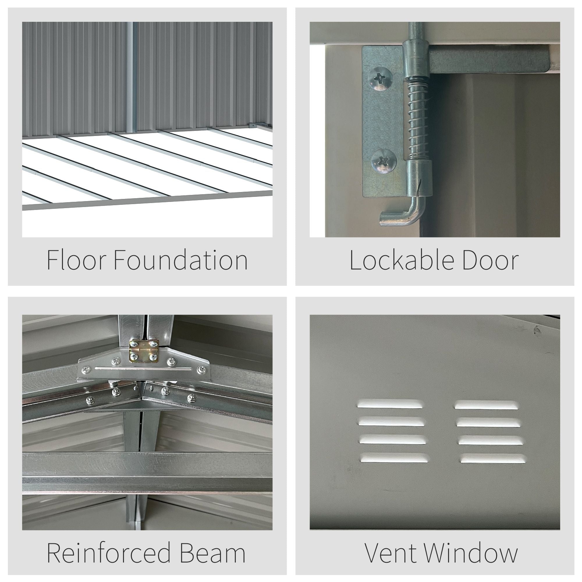 Outsunny 14' x 8' Galvanized Steel Storage Shed, Garden Shed with Lockable Doors, Air Vents for Backyard, Patio and Lawn, Grey