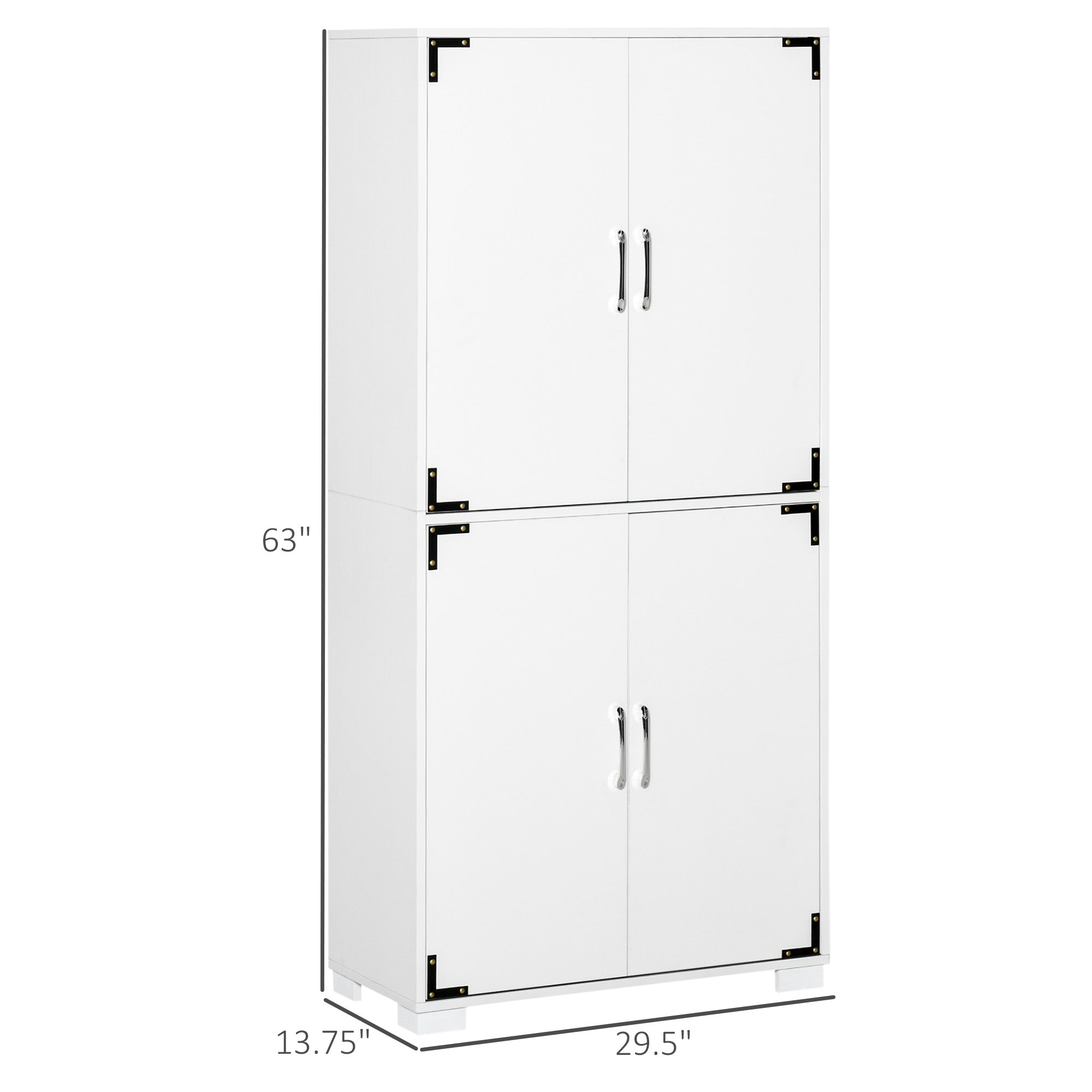 HOMCOM Industrial Pantry Storage Cabinet Kitchen 4 Doors Cupboard Shelves Bedroom Living Room White